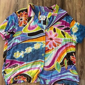 Jams World Pink Blue Graphic Boxy Button Down Shirt